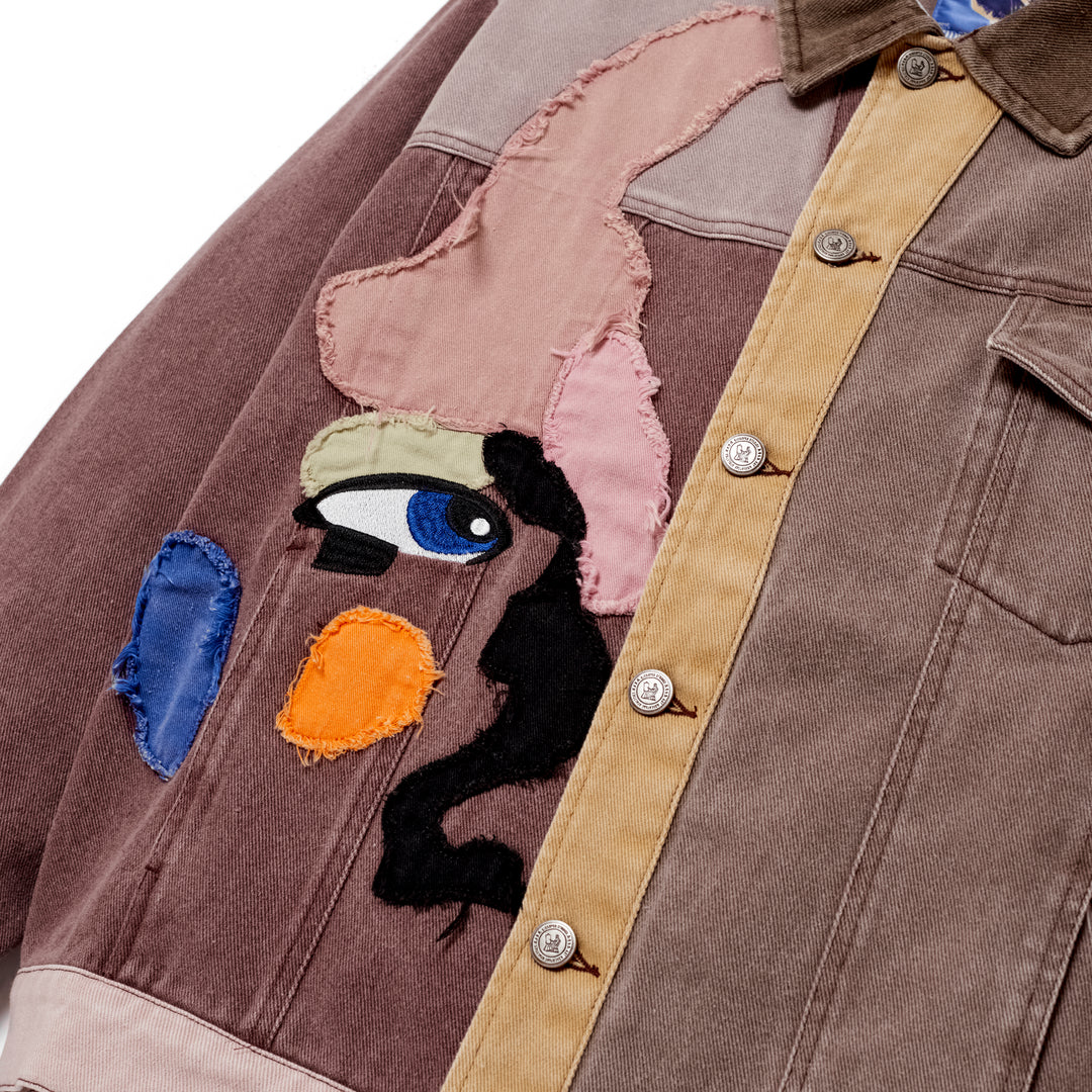 KidSuper Studios Patchwork Face Colorblocked Twill Jacket - Brown/Multi