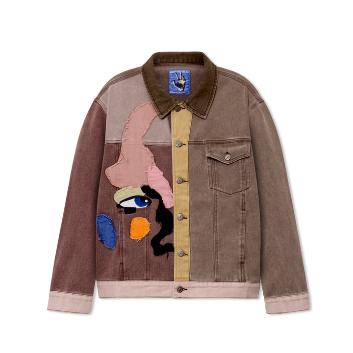 KidSuper Studios Patchwork Face Colorblocked Twill Jacket - Brown/Multi
