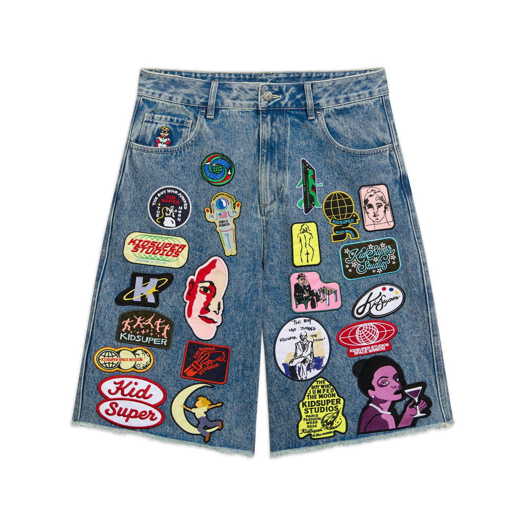 KidSuper Patches Denim Long Short - Dark Blue
