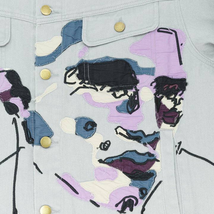 KidSuper Studios Face Embroidered Denim Jacket - Grey