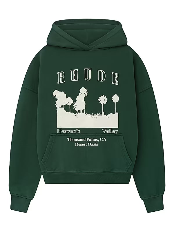 Rhude Thousand Palms Hoodie Vintage - Forest Green / White