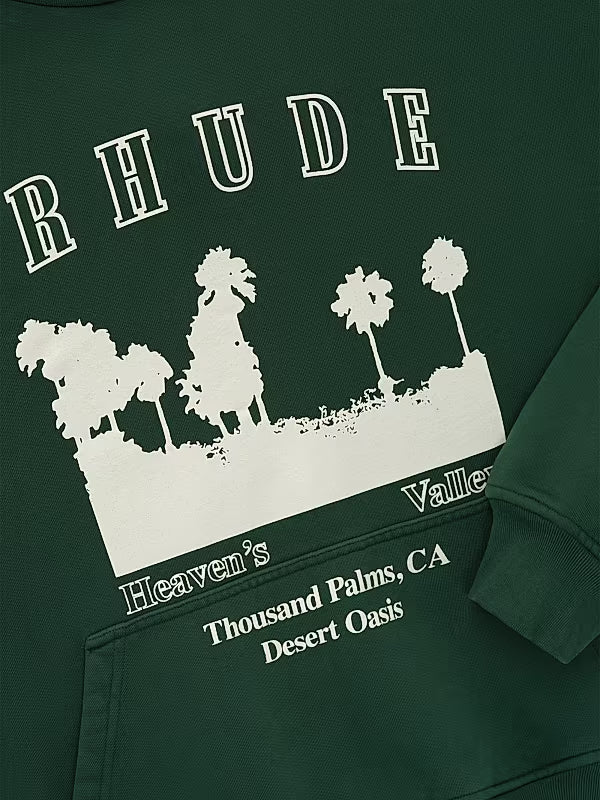 Rhude Thousand Palms Hoodie Vintage - Forest Green / White