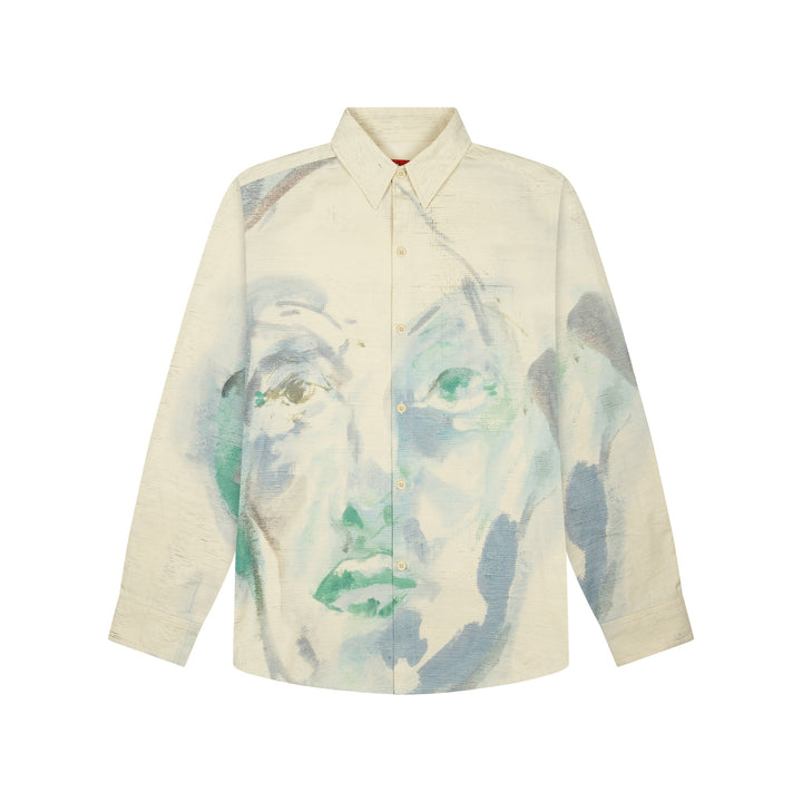 KidSuper Studios Printed Face Button Up - Tan/Blue