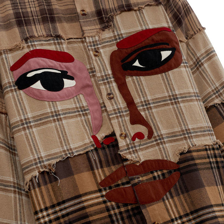 KidSuper Studios Face Patchwork Flannel Shirt - Red Multi