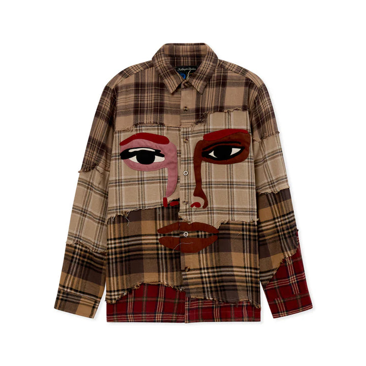 KidSuper Studios Face Patchwork Flannel Shirt - Red Multi