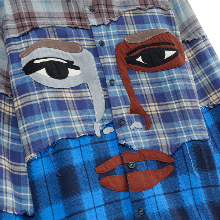 KidSuper Studios Face Patchwork Flannel Shirt - Blue Multi