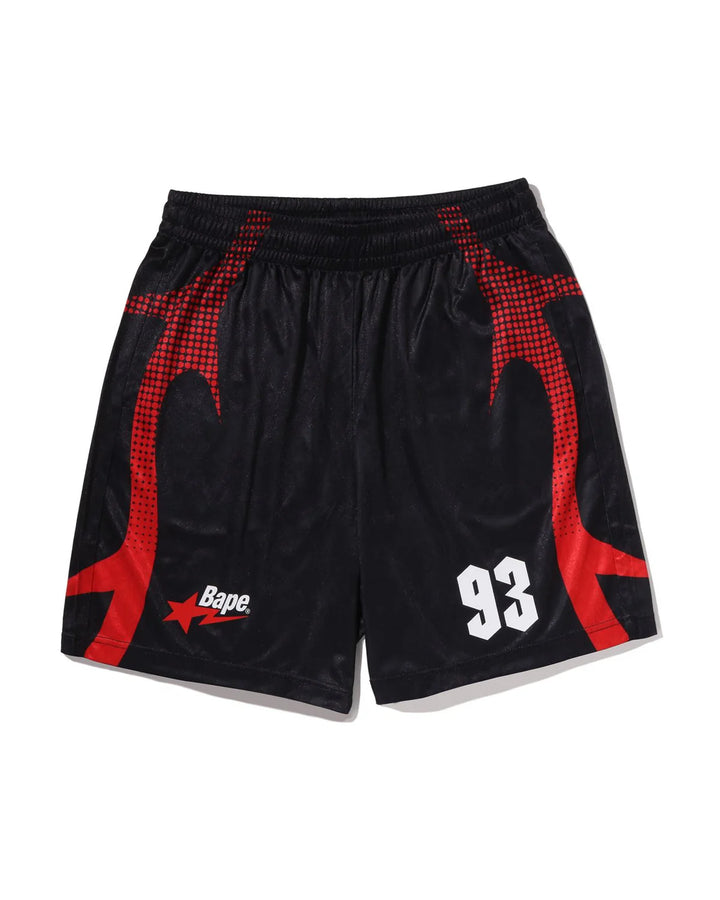 BAPE APE FLAME MONOGRAM JACQUARD RELAXED FIT FOOTBALL SHORTS M BLACK