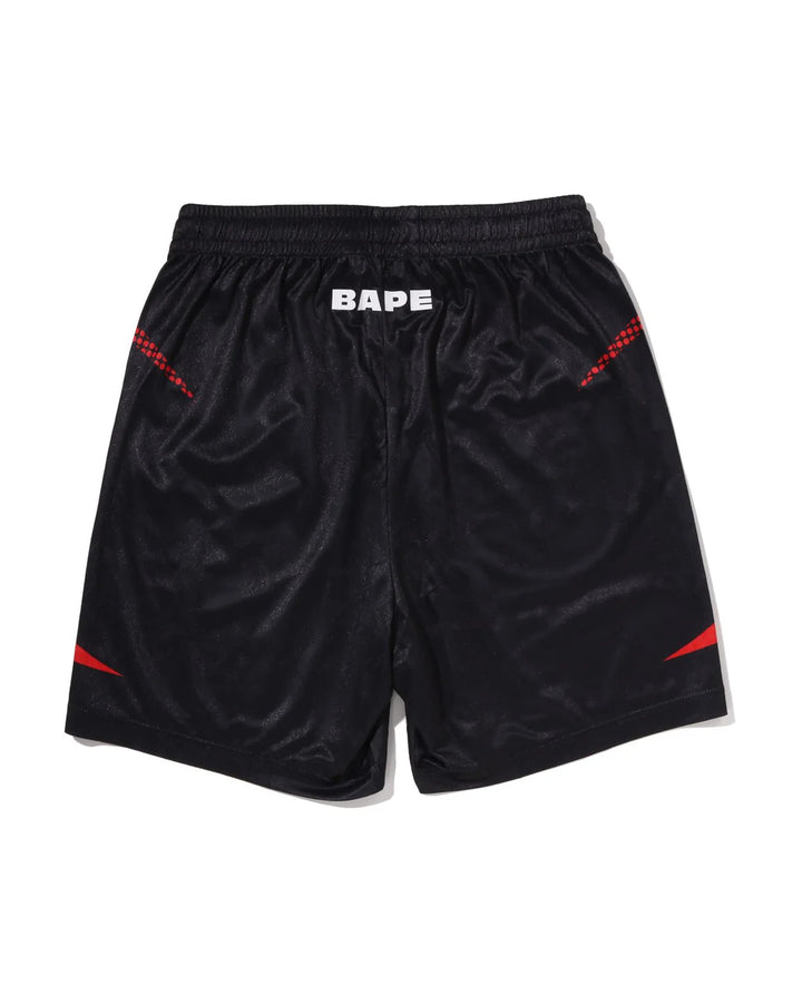 BAPE APE FLAME MONOGRAM JACQUARD RELAXED FIT FOOTBALL SHORTS M BLACK