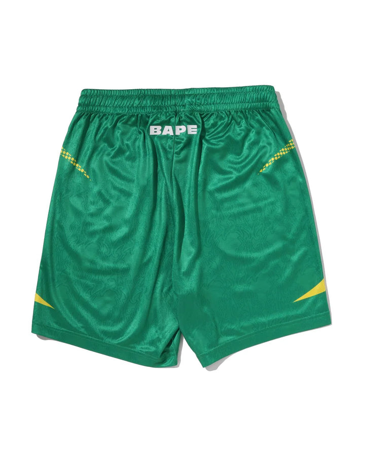 BAPE APE FLAME MONOGRAM JACQUARD RELAXED FIT FOOTBALL SHORTS M GREEN
