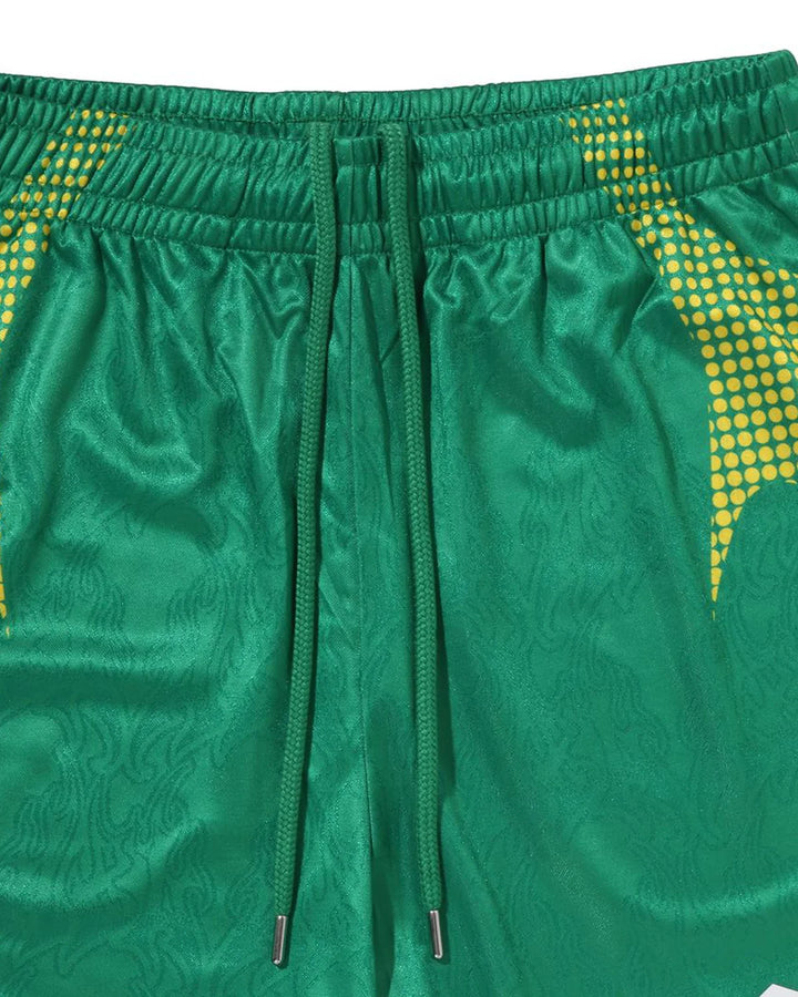 BAPE APE FLAME MONOGRAM JACQUARD RELAXED FIT FOOTBALL SHORTS M GREEN