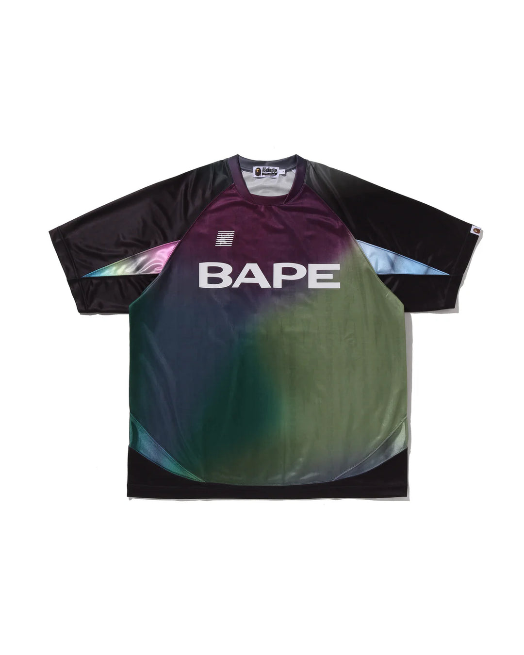 BAPE TIE DYE STA STRIPE PATTERN RELAXED FIT FOOTBALL JERSEY TEE BLACK
