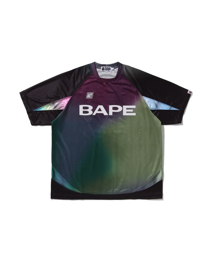 BAPE TIE DYE STA STRIPE PATTERN RELAXED FIT FOOTBALL JERSEY TEE BLACK