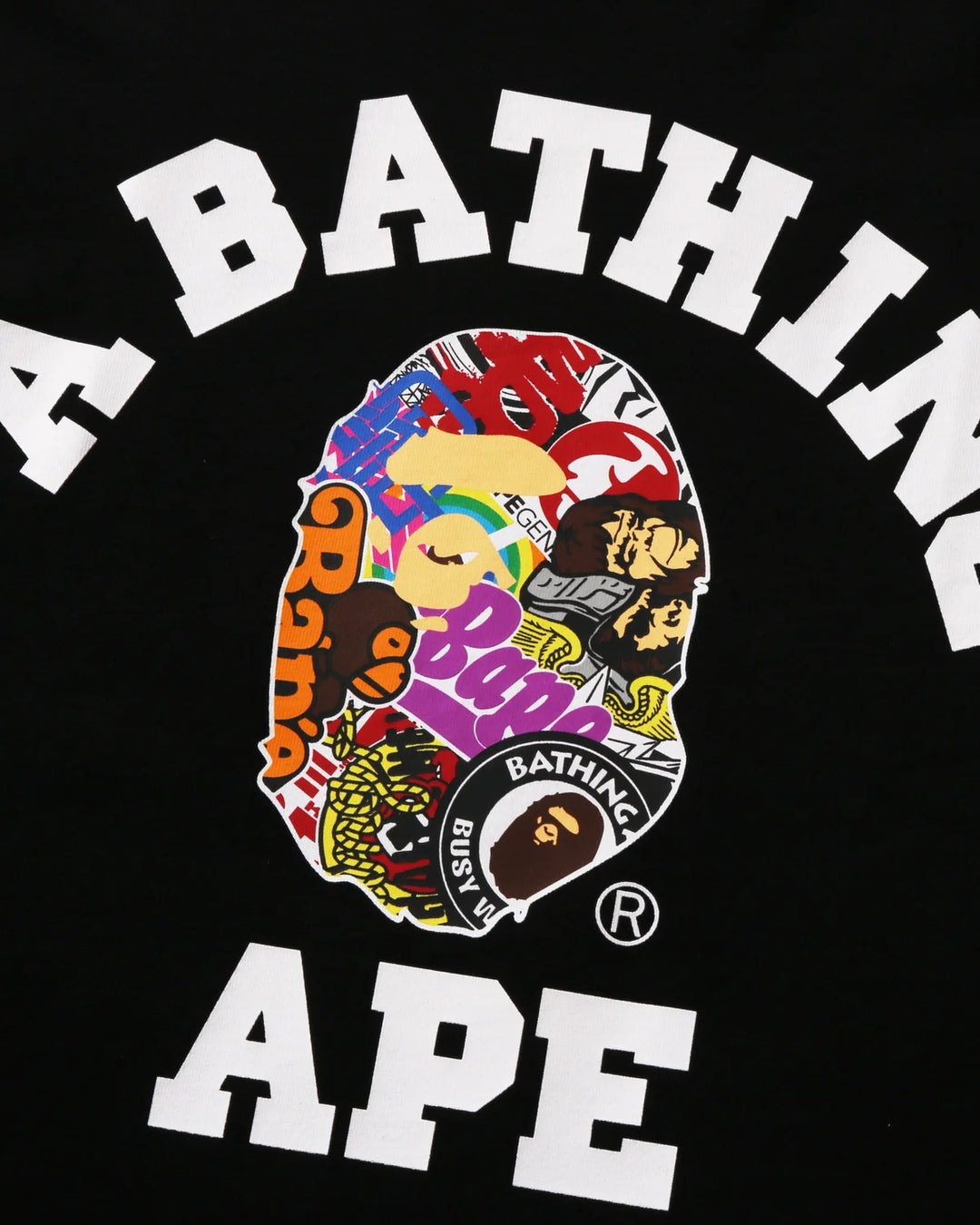 BAPE MULTI LOGO COLLEGE RELAXED FIT TEE M BLACK