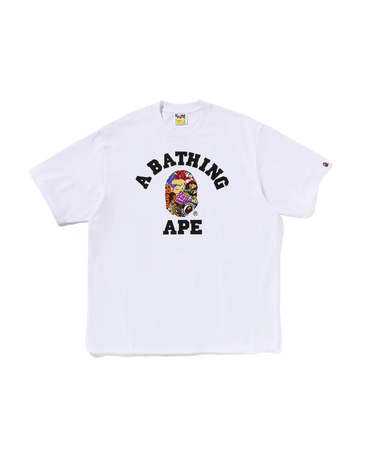 BAPE MULTI LOGO COLLEGE RELAXED FIT TEE M WHITE