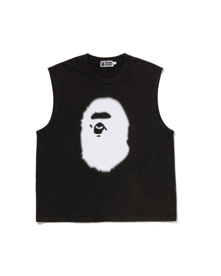 BAPE HEAVY WASH APE HEAD CROPPED FIT TANK TOP M BLACK