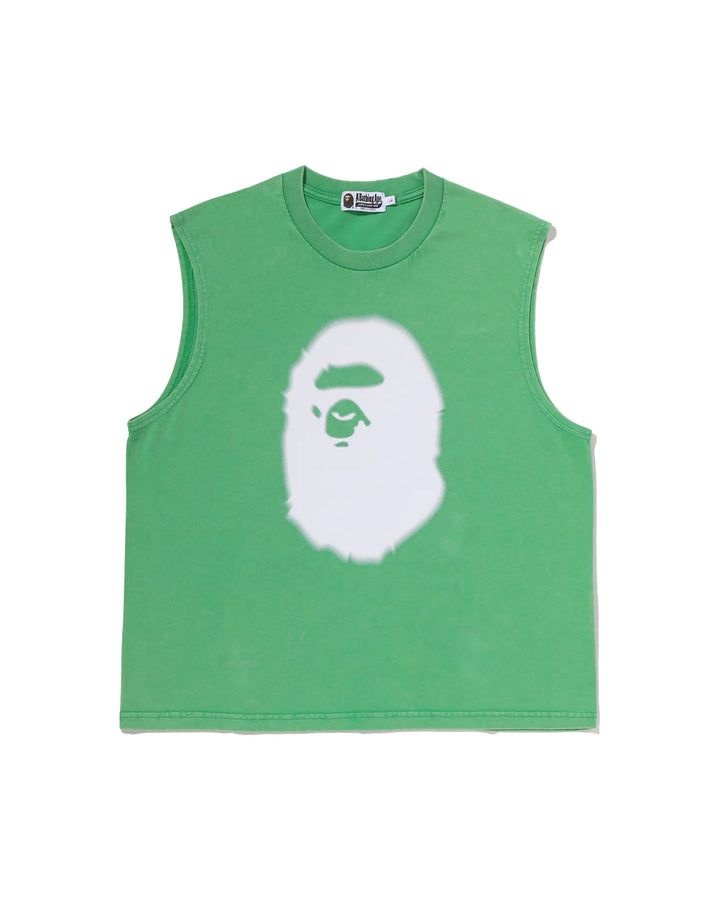 BAPE HEAVY WASH APE HEAD CROPPED FIT TANK TOP M GREEN