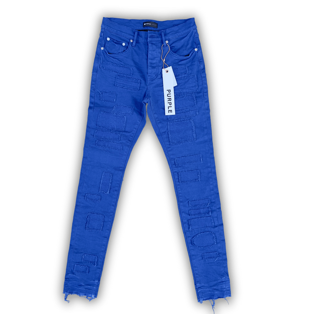 Purple Brand P001 Low Rise Skinny Jeans - Sodalite Blue Patch Repair