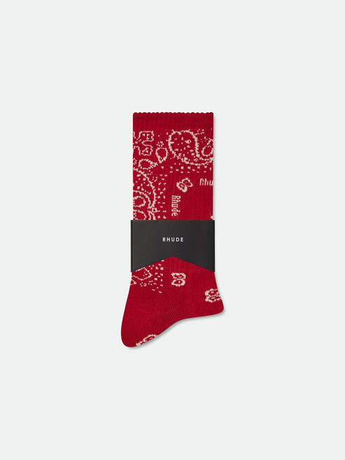 Rhude Logo Bandana Sock - White / Red 3041
