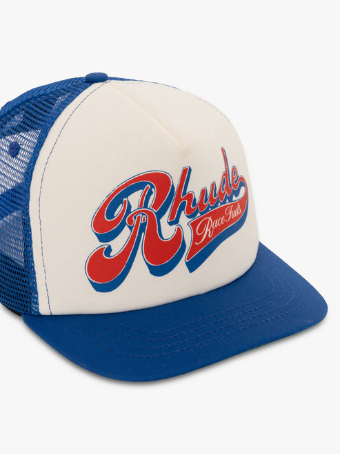 Rhude Pit Stop Trucker Hat - White / Blue / Red 6223