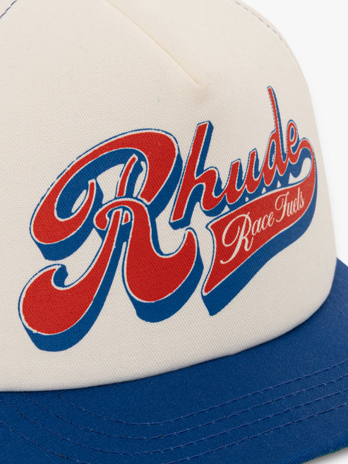 Rhude Pit Stop Trucker Hat - White / Blue / Red 6223