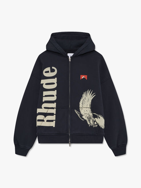 Rhude Eagle Pass Zip-up Hoodie - Vintage Black/ White 3167