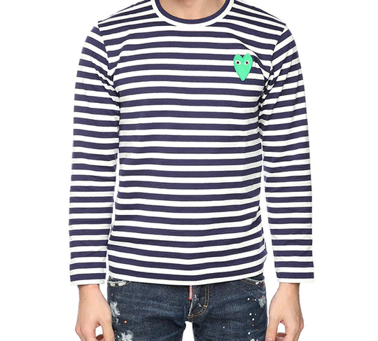 COMME DES GARCONS PLAY Green Printing Stripe Long Sleeves - Blue/White - AZ-T052-051-1