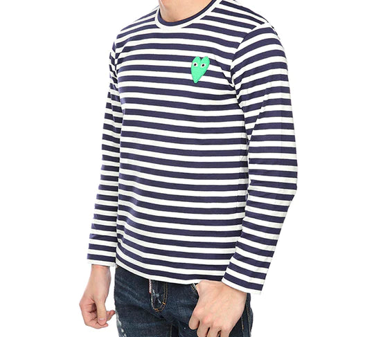 COMME DES GARCONS PLAY Green Printing Stripe Long Sleeves - Blue/White - AZ-T052-051-1