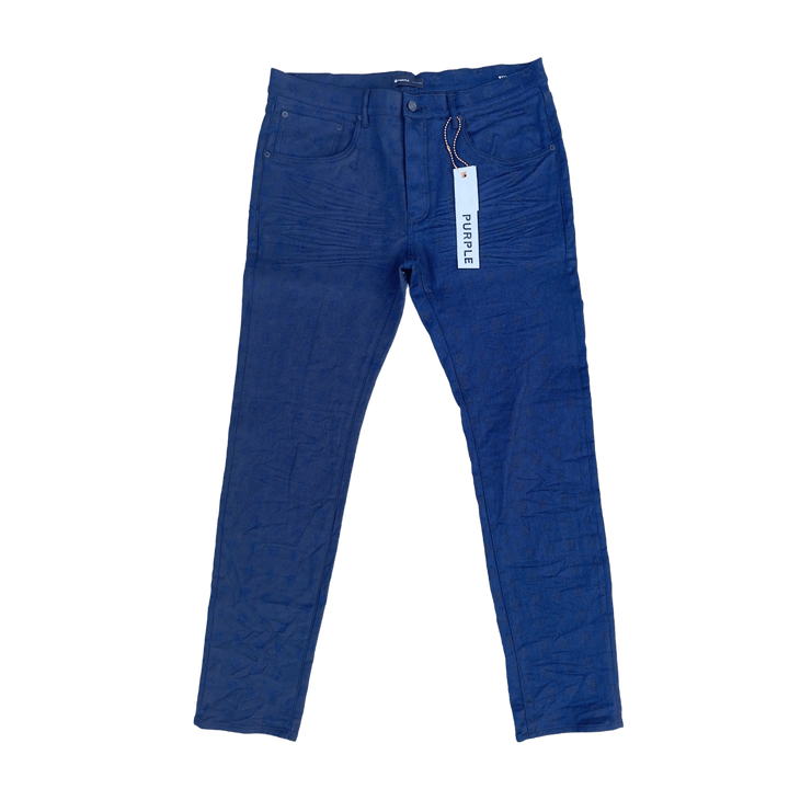 Purple Brand P001 Low Rise Skinny Jeans - Two-Tone Raw Indigo Jacquard Monogram