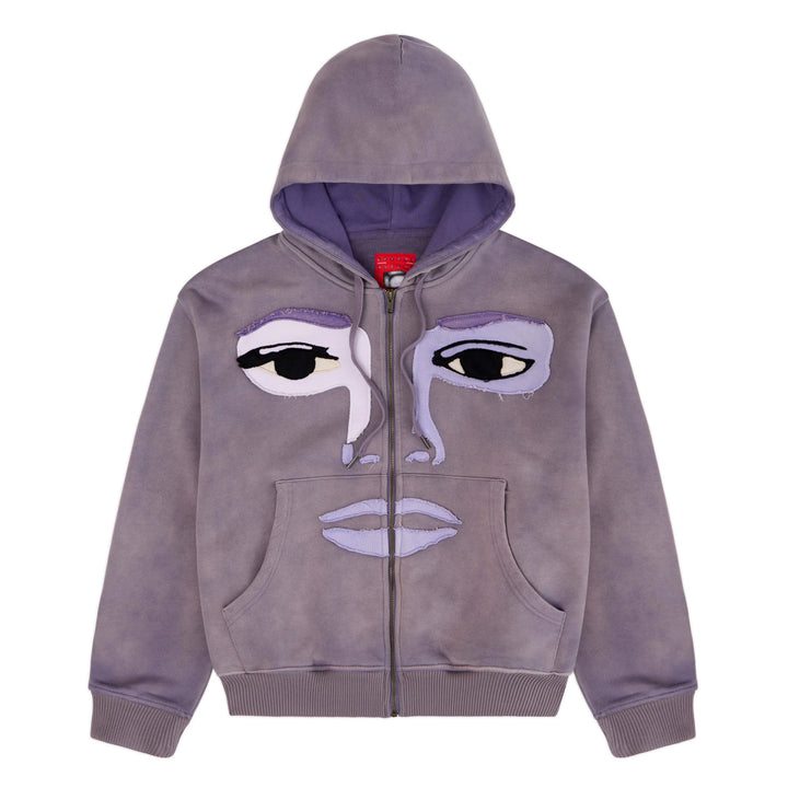 KidSuper Studios Patchwork Face Heavyweight Zip Up Hoodie Plum