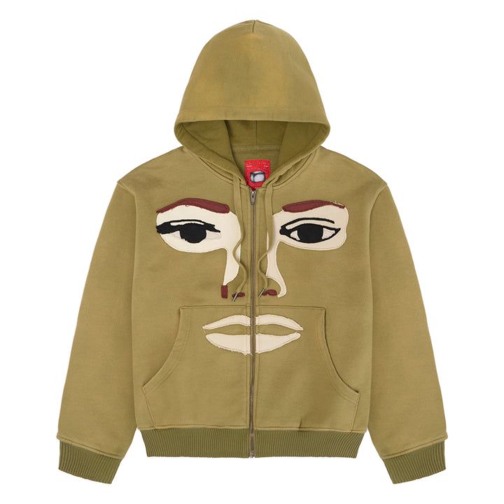 KidSuper Studios Patchwork Face Heavyweight Zip Up Hoodie Forest Green
