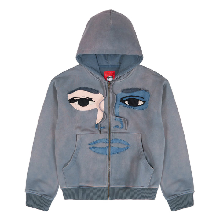 KidSuper Studios Patchwork Face Heavyweight Zip Up Hoodie Slate