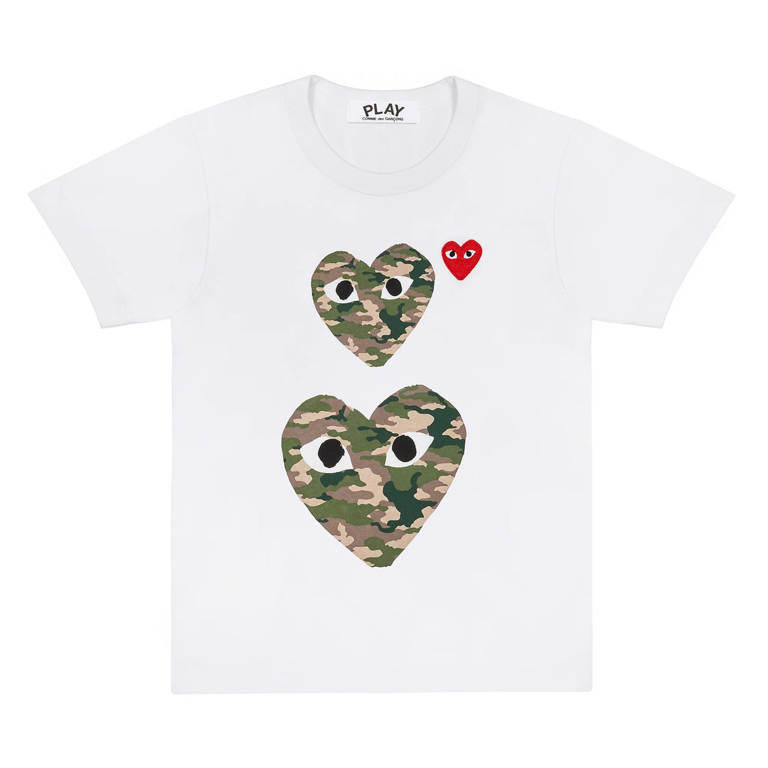 COMME DES GARCONS PLAY Camouflage Double Heart T-Shirt - White - AZ-T246-051-1