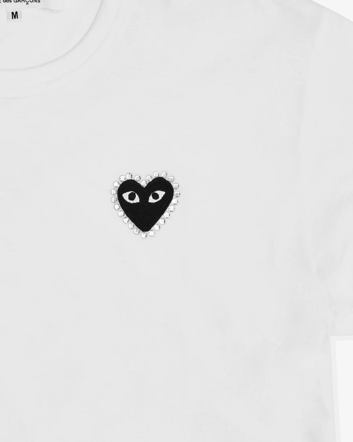 COMME DES GARCONS PLAY Rhinestone Heart T-Shirt - White/Black - AX-T801-051-1