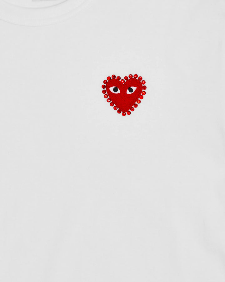 COMME DES GARCONS PLAY Rhinestone Heart T-Shirt - White/Red - AX-T801-051-2