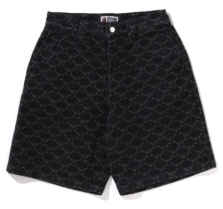 BAPE College Monogram Relaxed Fit 13oz Denim Shorts - Black