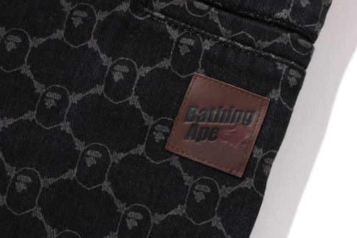 BAPE College Monogram Relaxed Fit 13oz Denim Shorts - Black