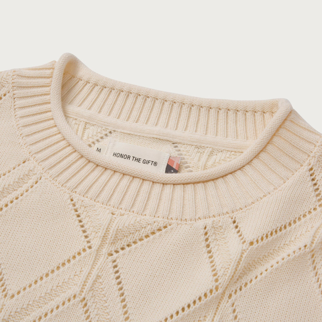 Honor The Gift Diamond Knit Sweater - Cream