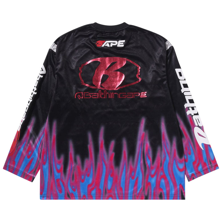 BAPE Flame Pattern Multilogo Relaxed Fit Football Jersey - Black