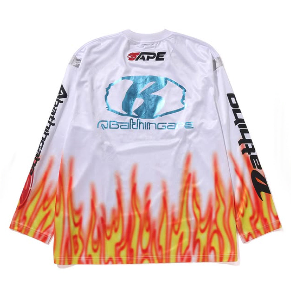 BAPE Flame Pattern Multilogo Relaxed Fit Football Jersey - White