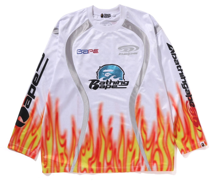 BAPE Flame Pattern Multilogo Relaxed Fit Football Jersey - White