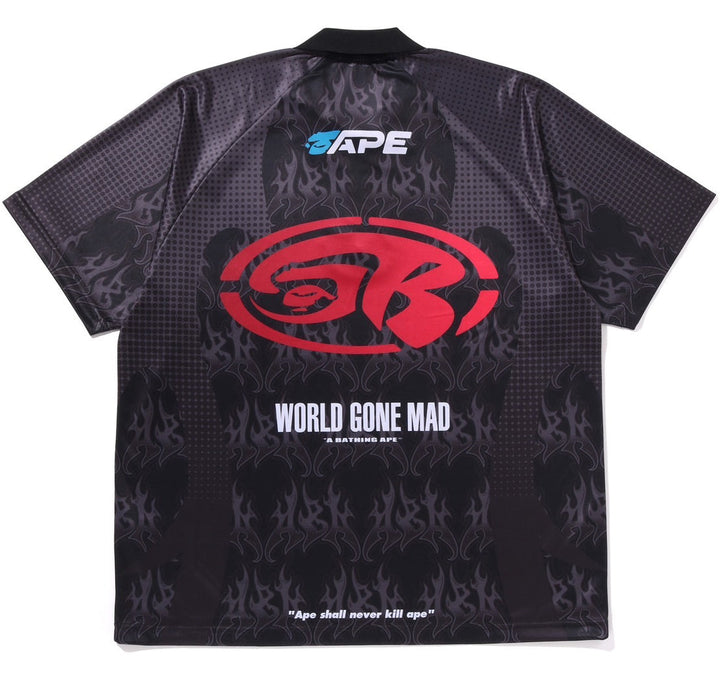 BAPE Flame Pattern Overall Print Half Zip Relax Fit Polo Shirt - Black