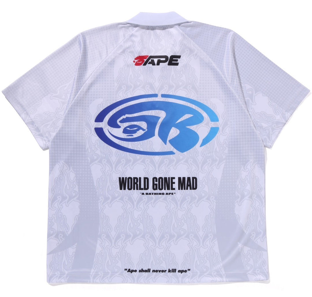 BAPE Flame Pattern Overall Print Half Zip Relax Fit Polo Shirt - White