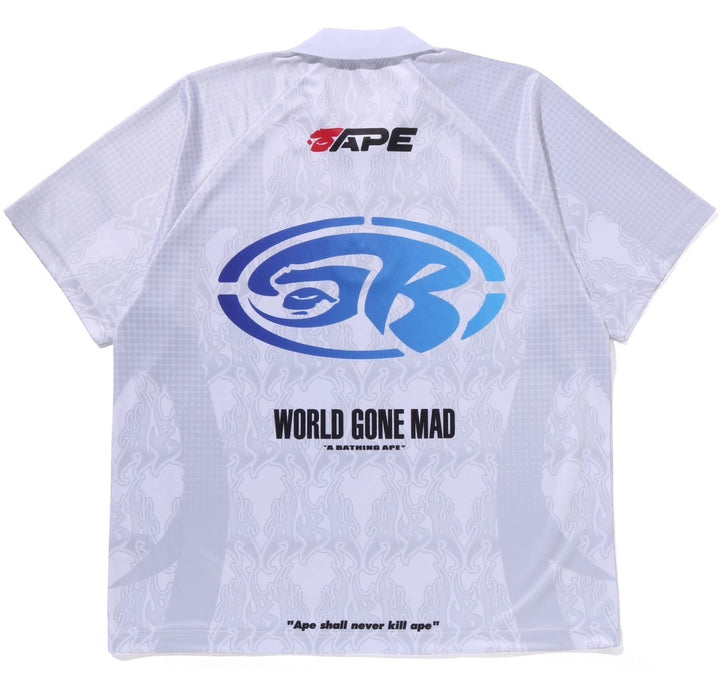 BAPE Flame Pattern Overall Print Half Zip Relax Fit Polo Shirt - White