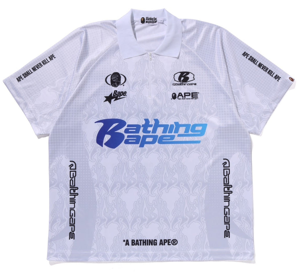 BAPE Flame Pattern Overall Print Half Zip Relax Fit Polo Shirt