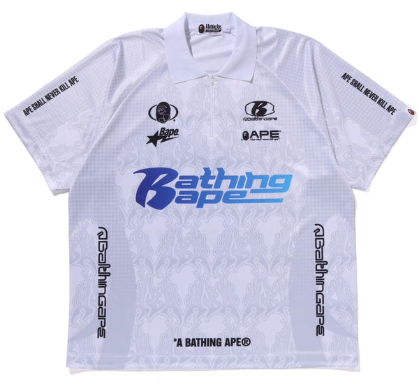 BAPE Flame Pattern Overall Print Half Zip Relax Fit Polo Shirt