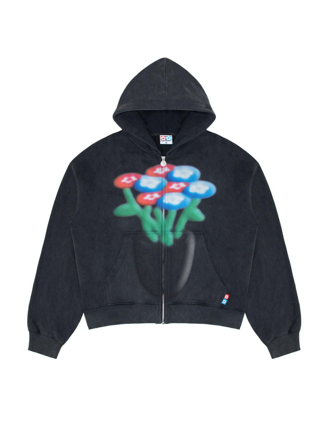 Vandy The Pink Spray Flower Zip Up Hoodie Black