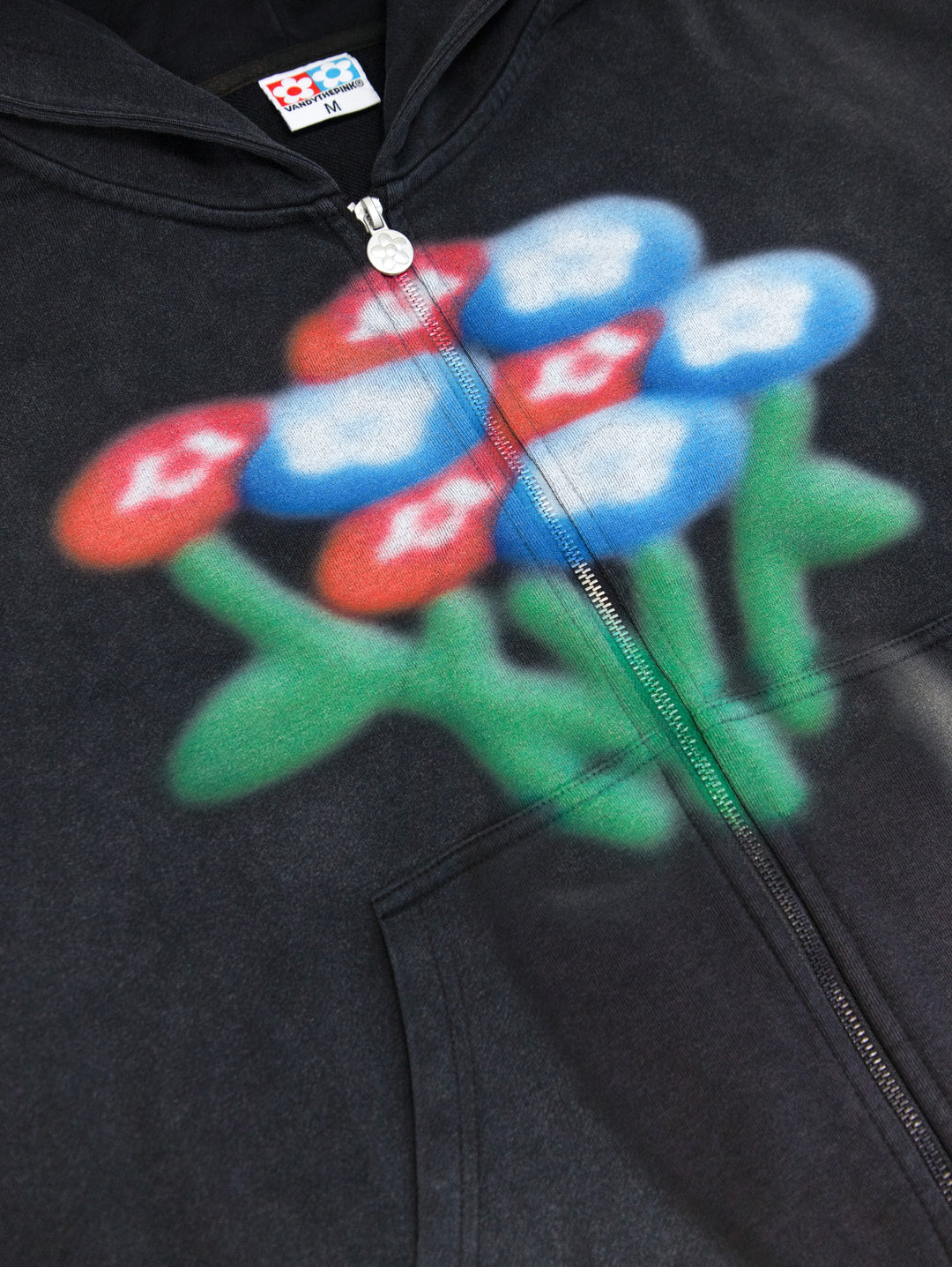 Vandy The Pink Spray Flower Zip Up Hoodie Black