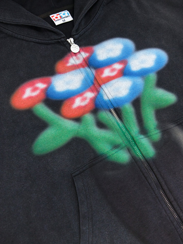 Vandy The Pink Spray Flower Zip Up Hoodie Black