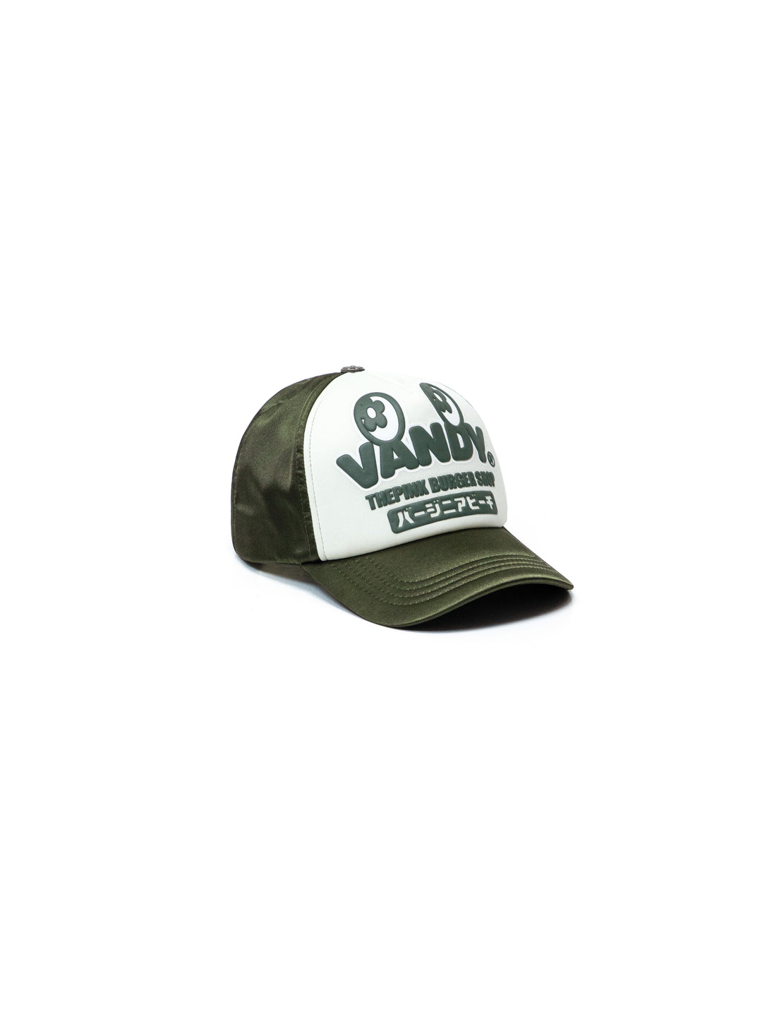 Vandy The Pink Eye Satin Eye Logo Trucker Hat Dark Green