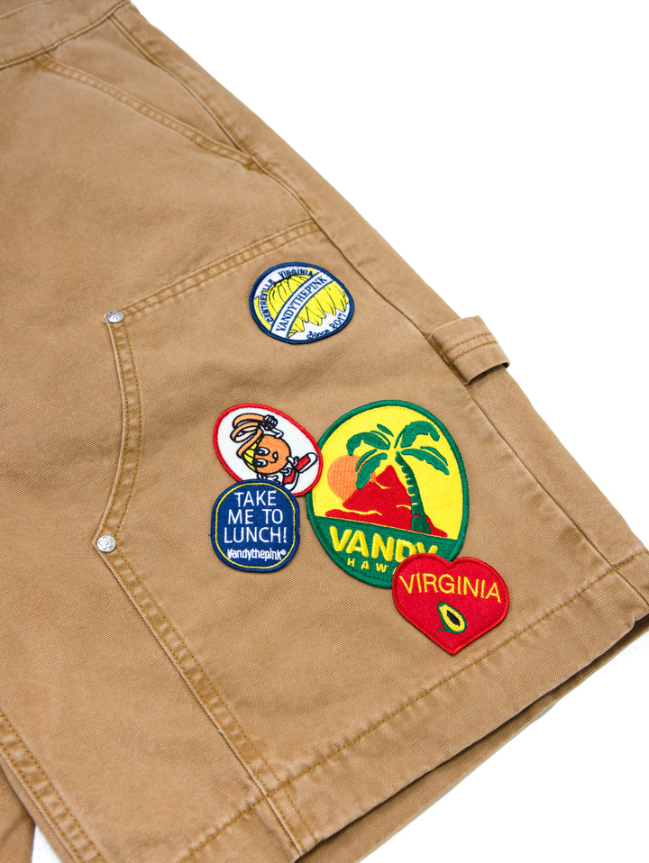Vandy The Pink Patched Canvas Shorts Tan